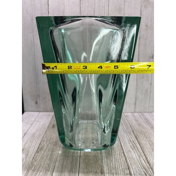 Vintage Art Recycled Glass Vase Square Heavy Green Blue Home Decorative 11" Tall - Picture 7 of 8